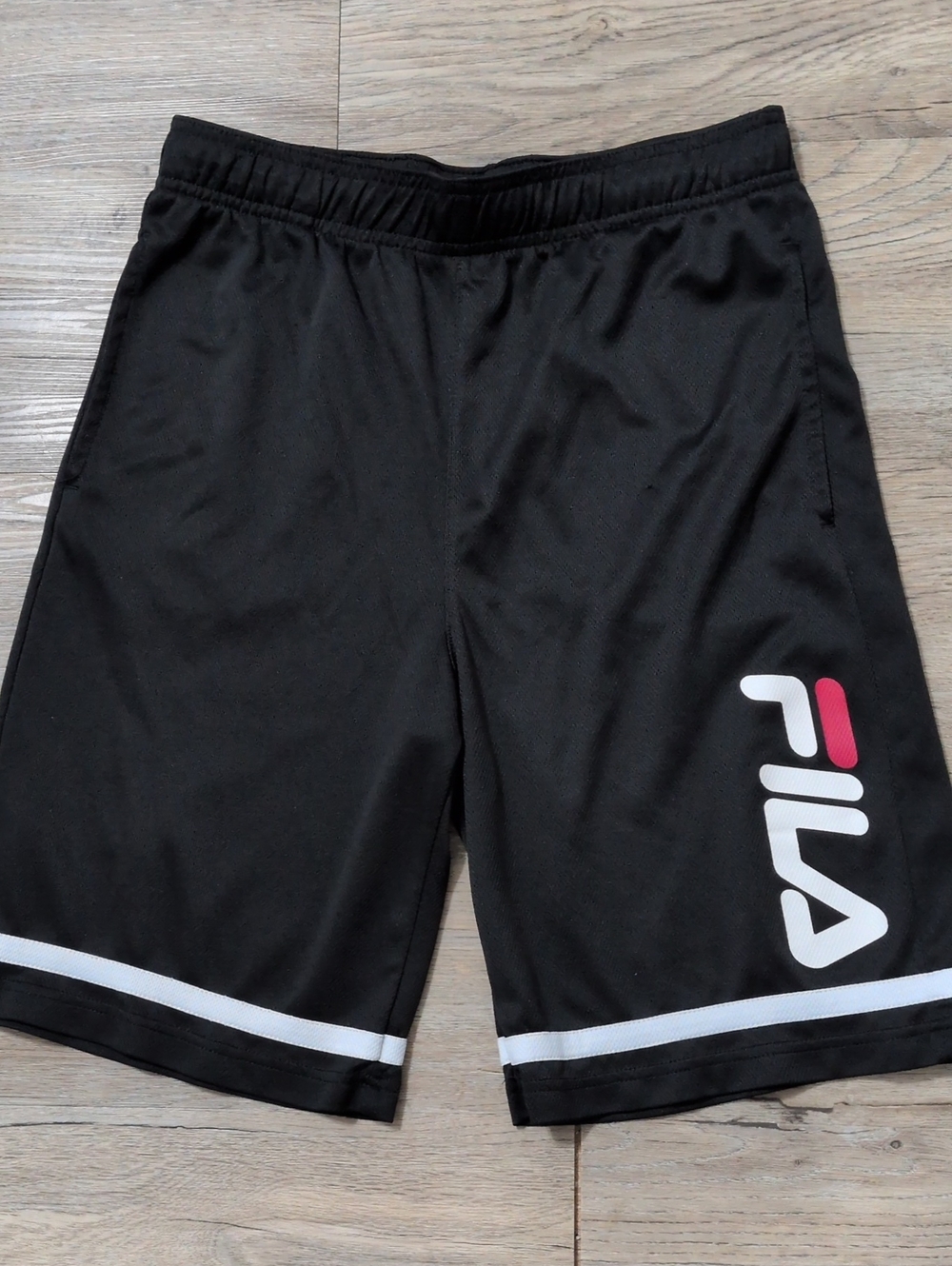 Fila Black Athletic Shorts with White Hem and Red Logo